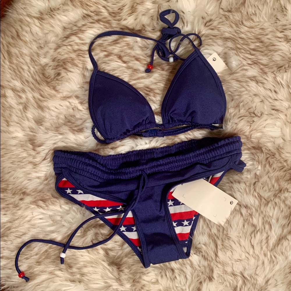 New H&M Navy Patriotic Bikini Swimsuit Sz Small